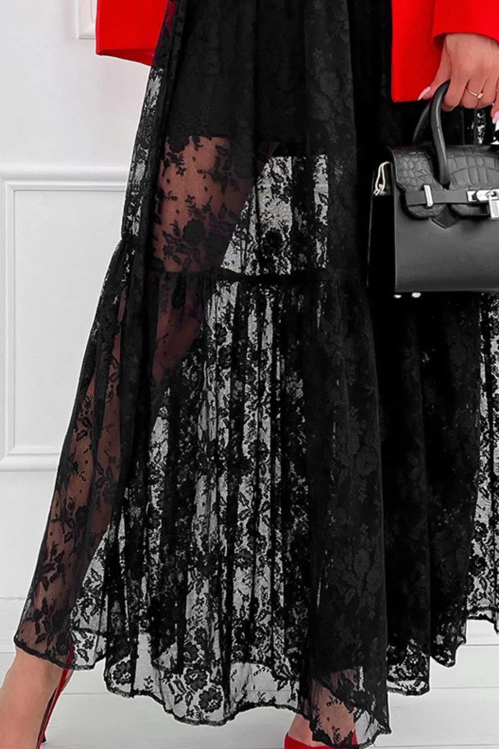 Full length lace maxi skirt styling