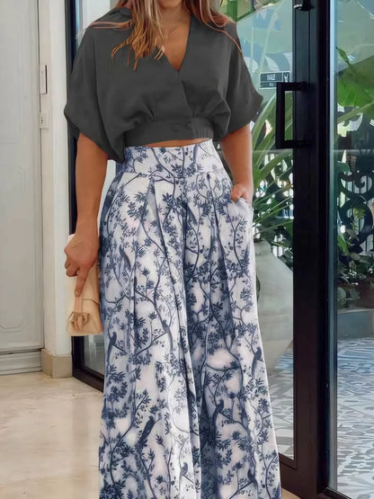 Surplice Top and High Waist Pants Set - Fashorio