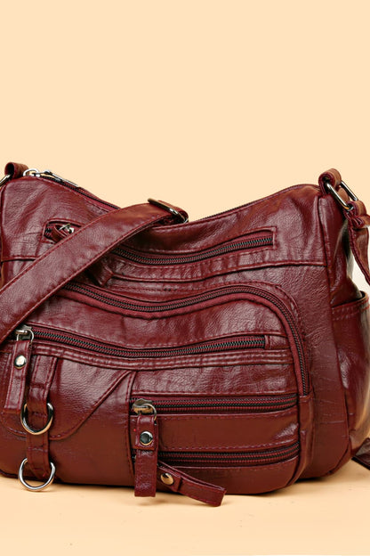 Multi-Pocket PU Leather Crossbody Bag - Fashorio