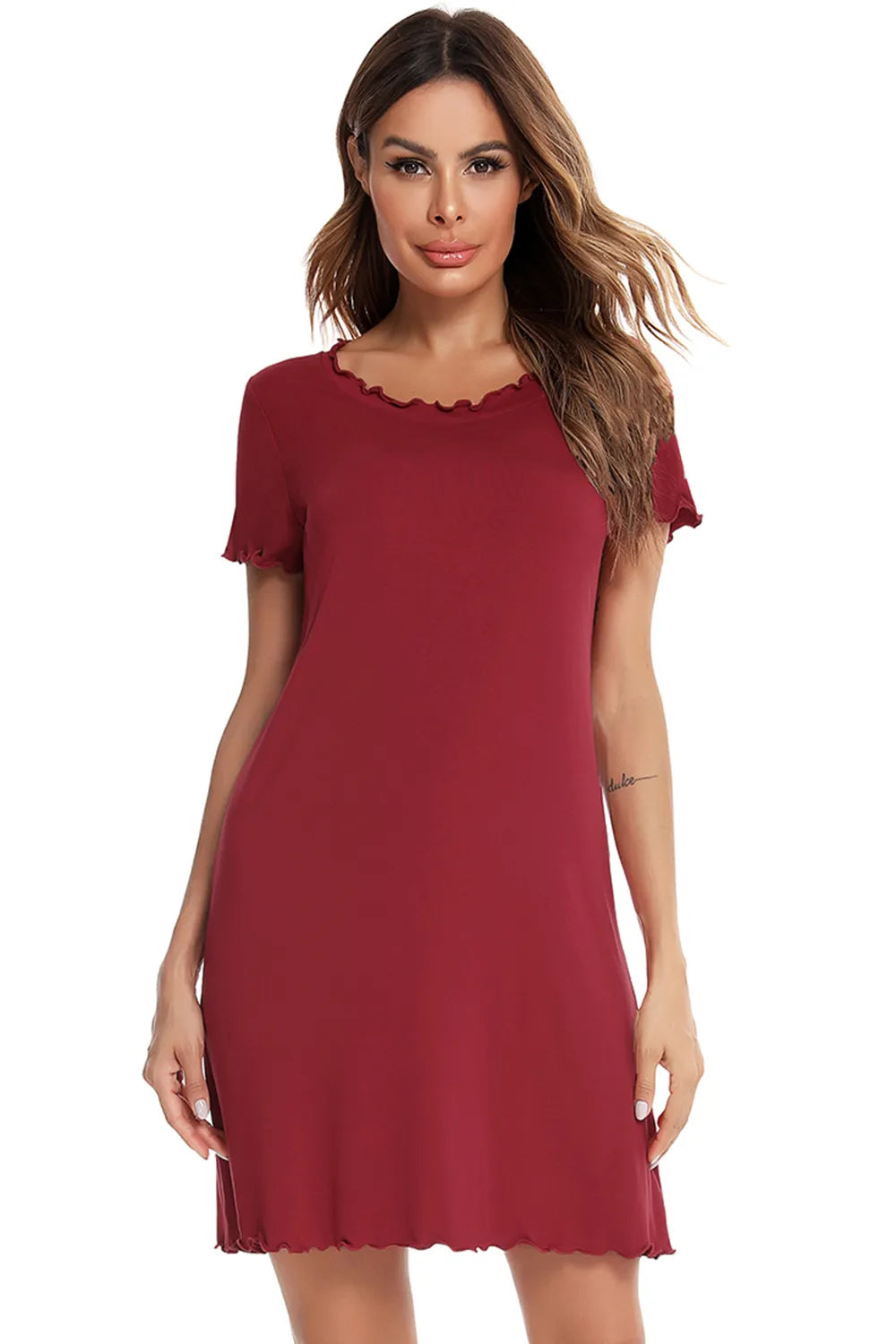 Round Neck Short Sleeve Lounge Dress - Fashorio