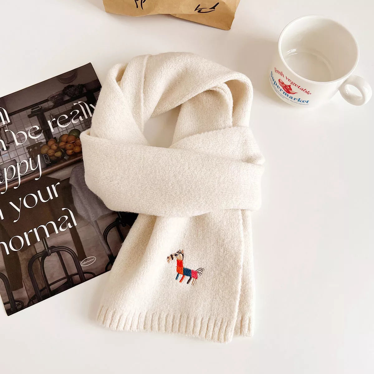 Full length view of the embroidered warm winter scarf