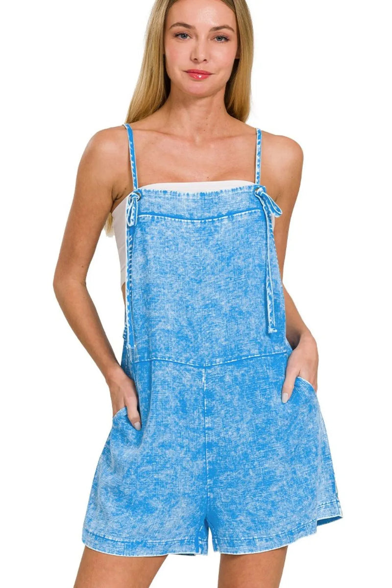 Washed Linen Knot Strap Romper