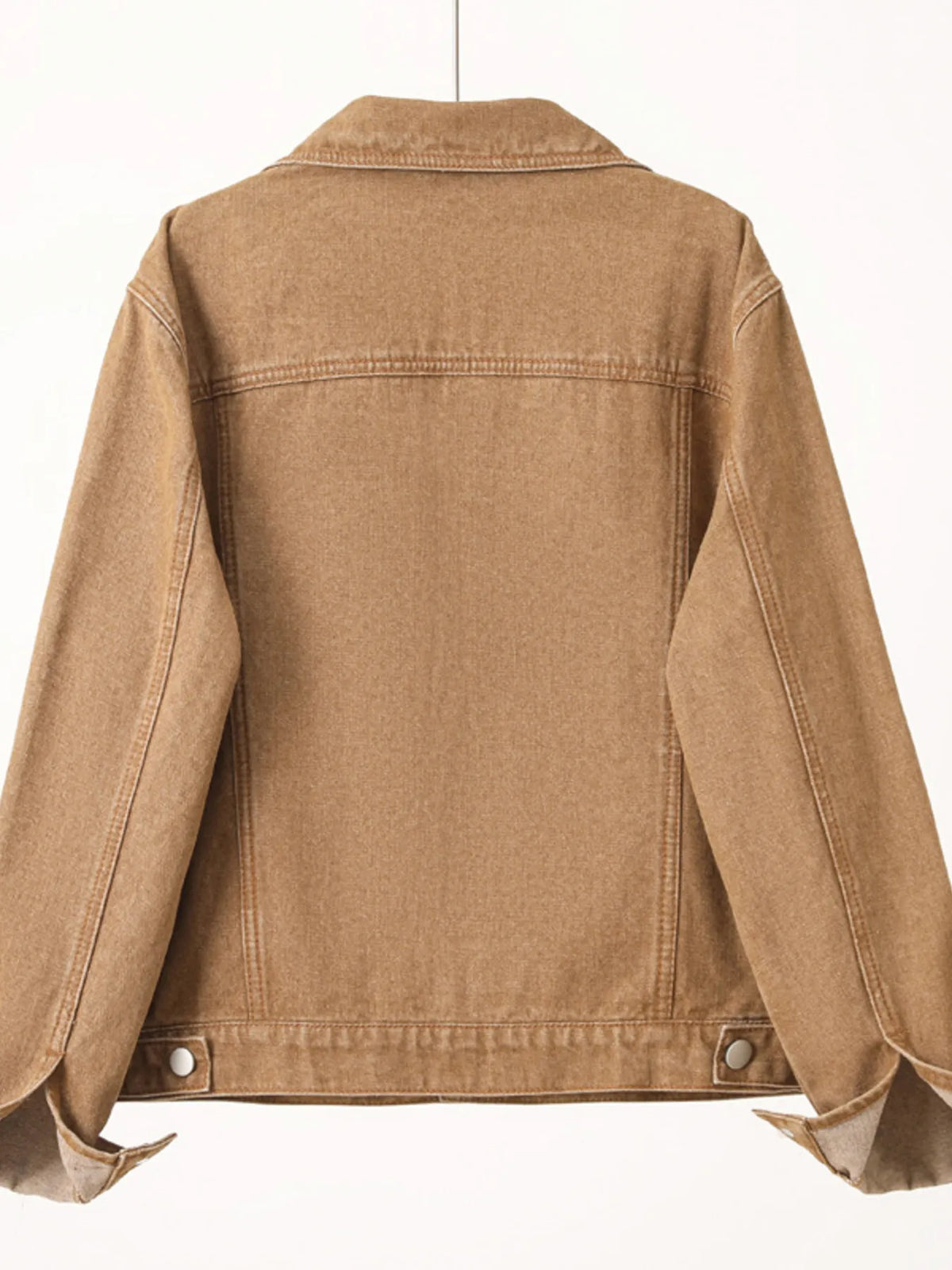 Button Up Denim Jacket in Khaki back view