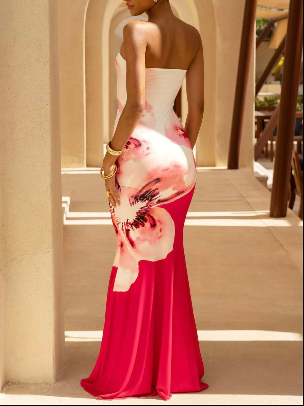strapless tube bodycon maxi dress styled look