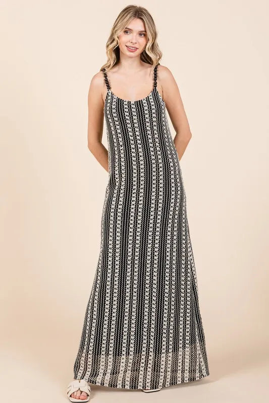 Striped maxi cami dress beaded strap detail