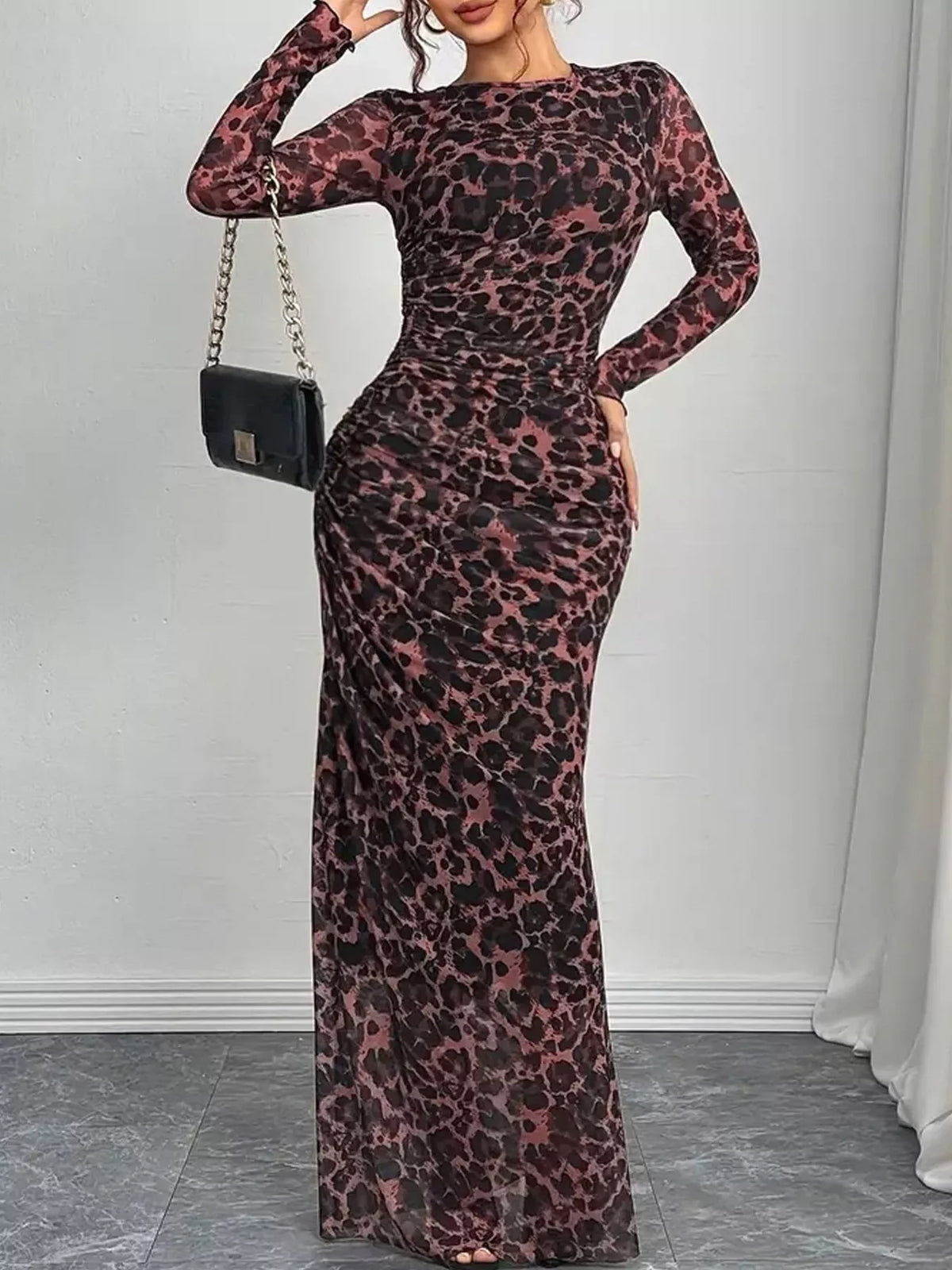 Leopard ruched bodycon maxi dress view 10