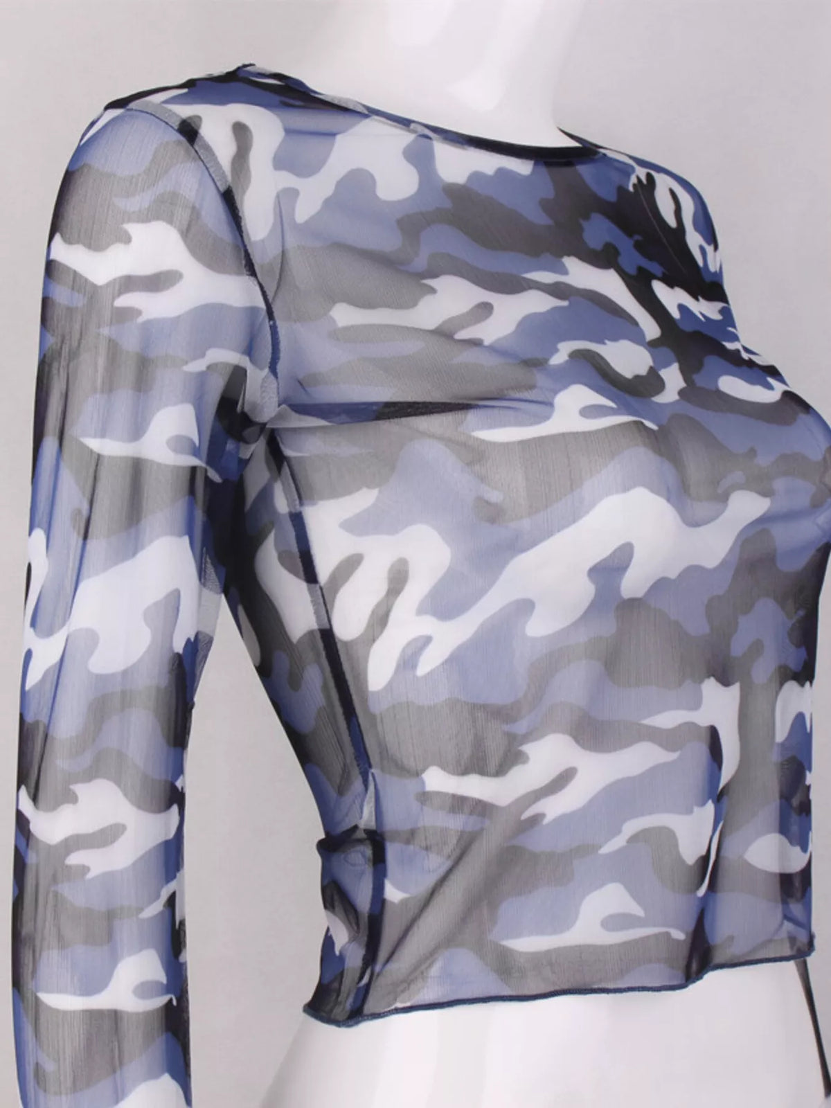 Camouflage mesh tee styled as a layering piece