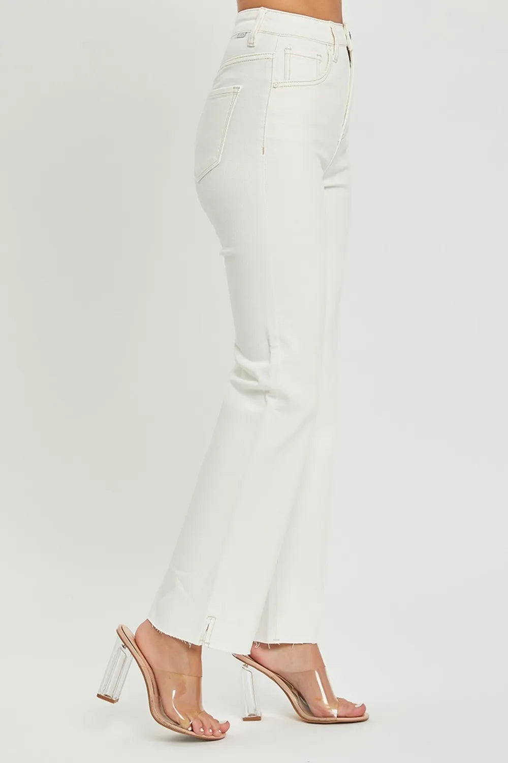 RISEN High Rise Tummy Control Straight Jeans – Raw Hem Denim - Fashorio