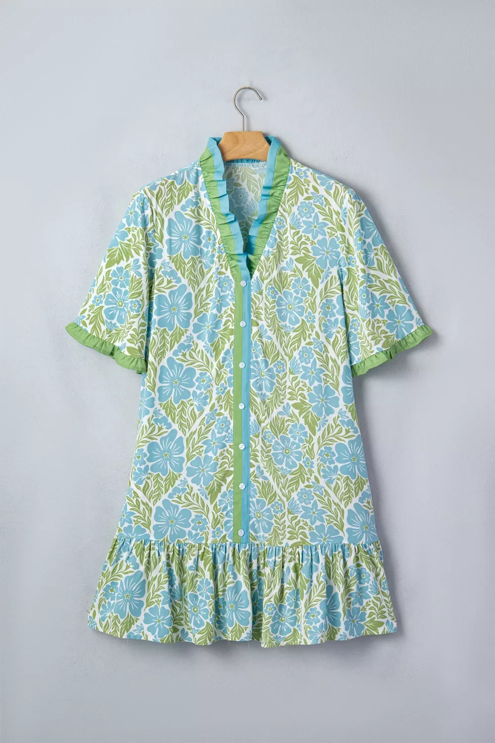 Button up front detail of floral dress