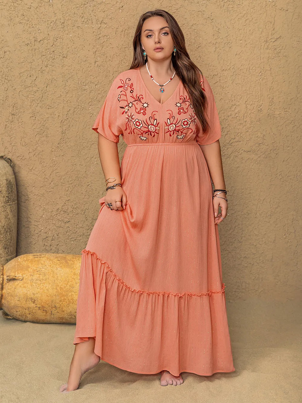 Coral maxi dress full length