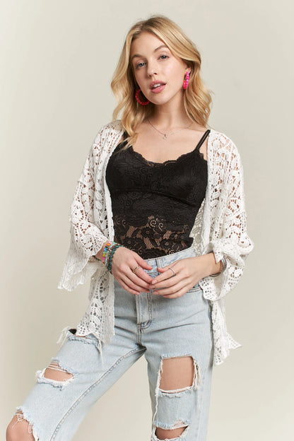 ADORA Leaf Pattern Crochet Cardigan - Fashorio