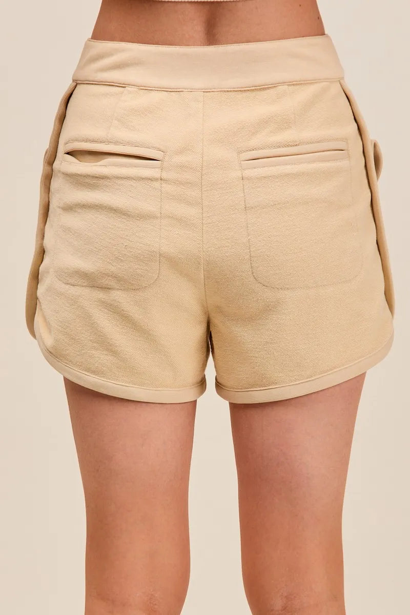 SO ME Mineral Washed Terry High Rise Cargo Shorts - Fashorio