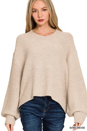 Zenana Oversized Baloon Sleeve Sweater SAND BEIGE - Fashorio