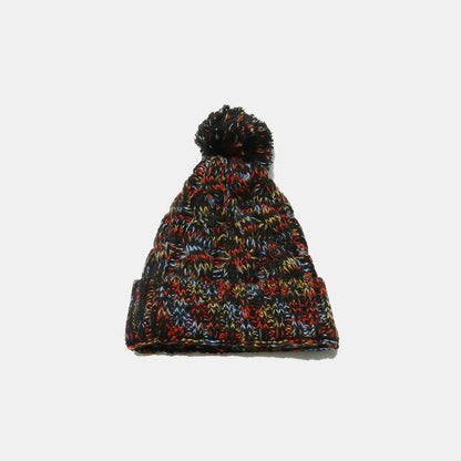 Contrast Cable-Knit Hat with Pompom Black One Size - Fashorio