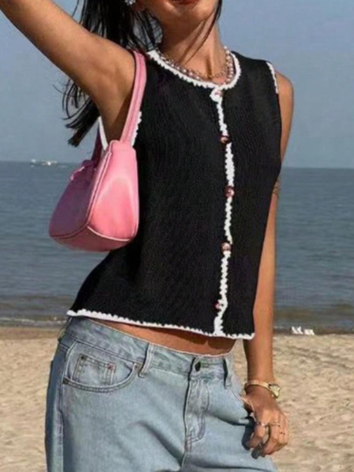 Cropped Button Down Sweater Vest, view 9