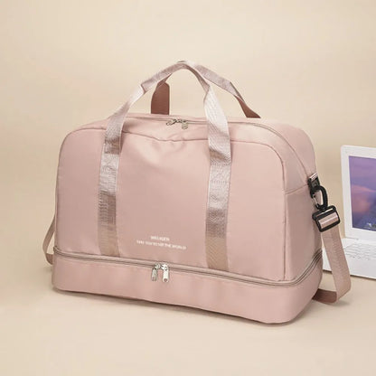 Detachable Strap Nylon Oversize Travel Bag Dusty Pink One Size - Fashorio