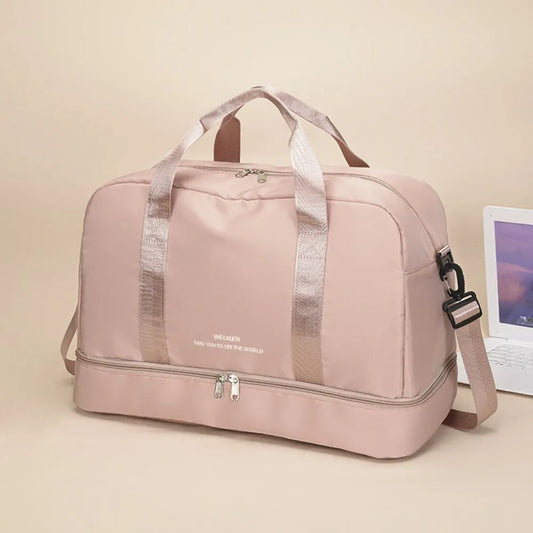 Detachable Strap Nylon Oversize Travel Bag Dusty Pink One Size - Fashorio