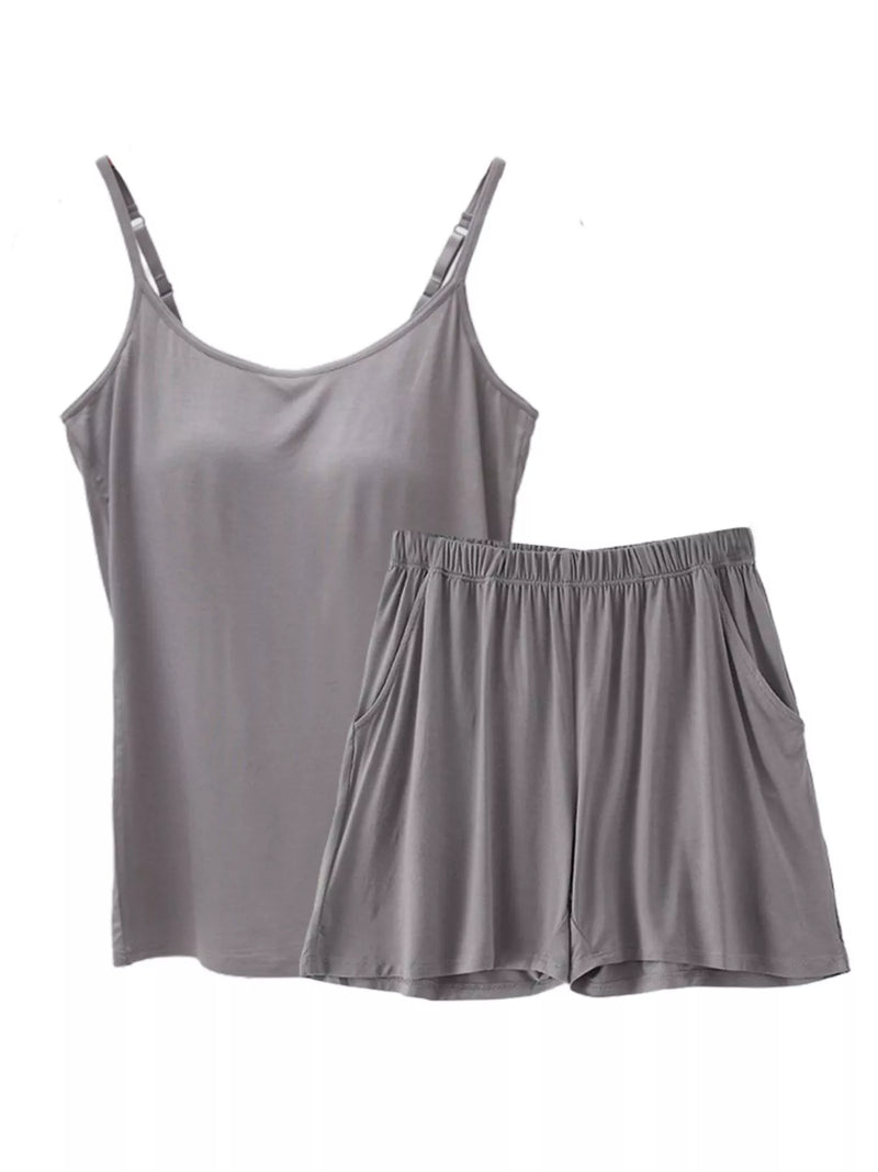 Plus size padded cami and shorts two piece set front view