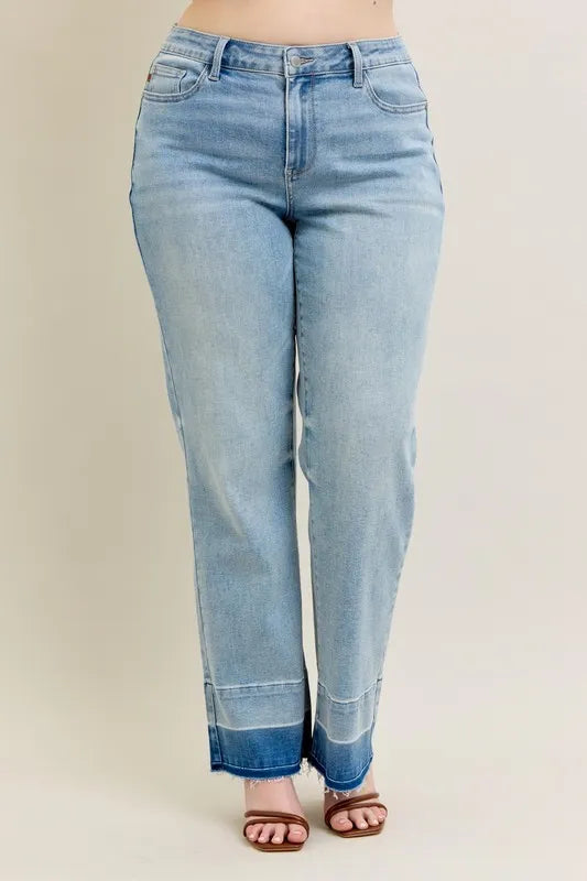 Angled pose in Judy Blue wide leg jeans