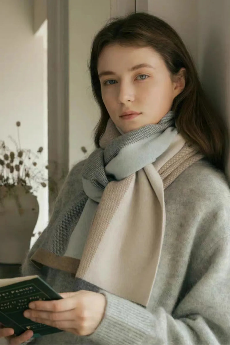 Thermal contrast acrylic scarf shown around the neck