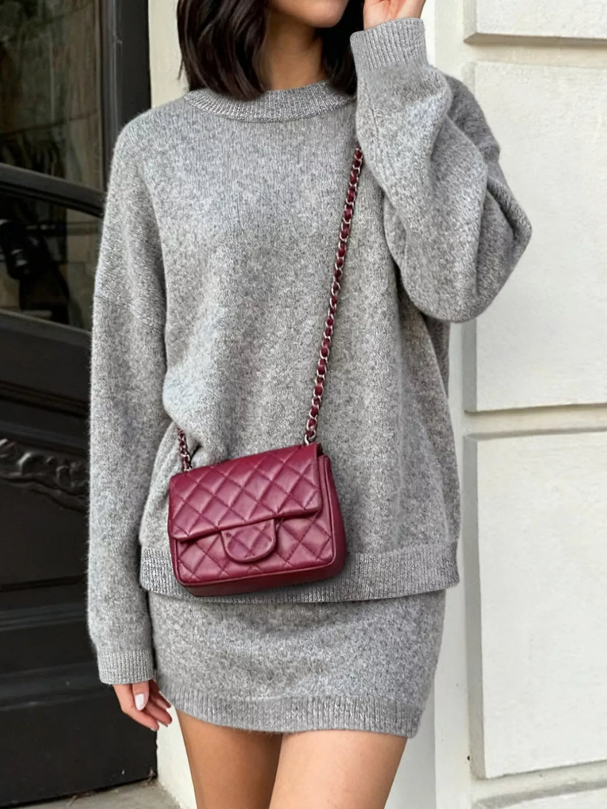 Plus size sweater knit set fabric texture