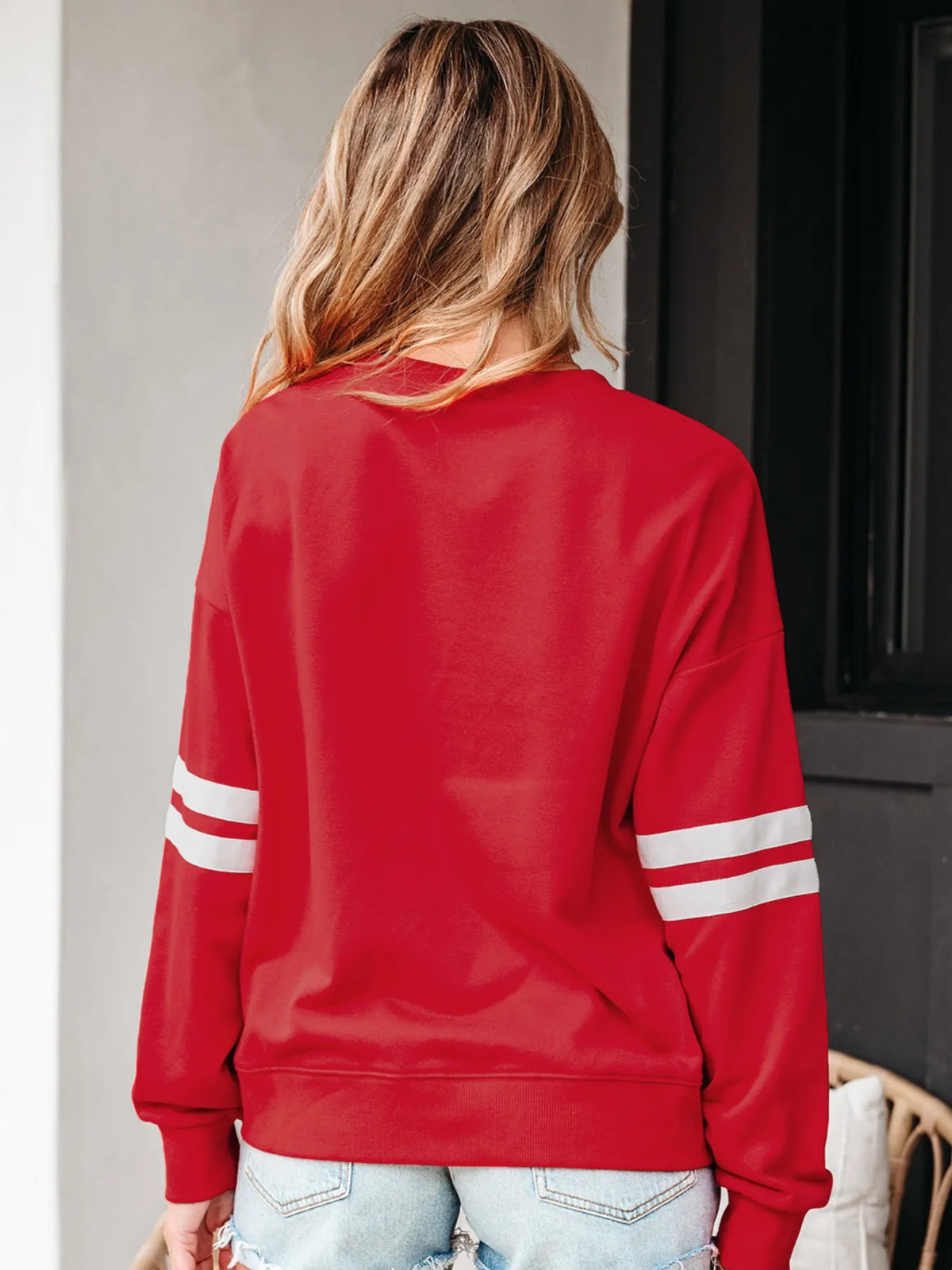 Striped Round Neck Long Sleeve Sweatshirt, view 12