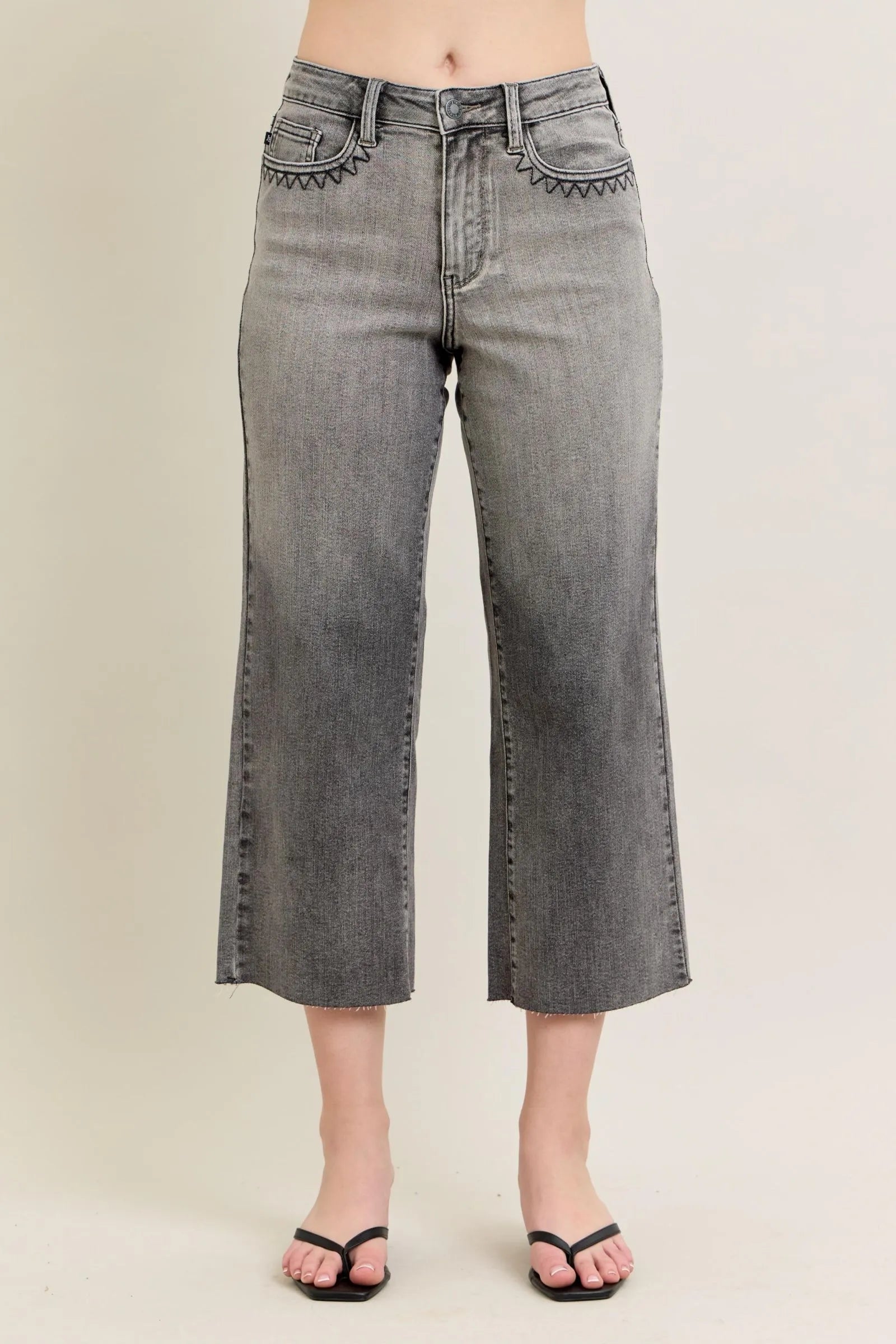 Judy Blue Full Size Wide Leg Capris Jeans Plus Size Gray - Fashorio