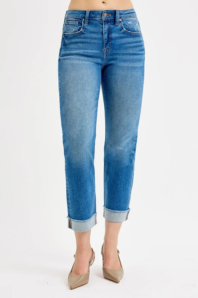 RISEN Full Size High Rise Boyfriend Fit Ankle Jeans Plus SIze - Fashorio