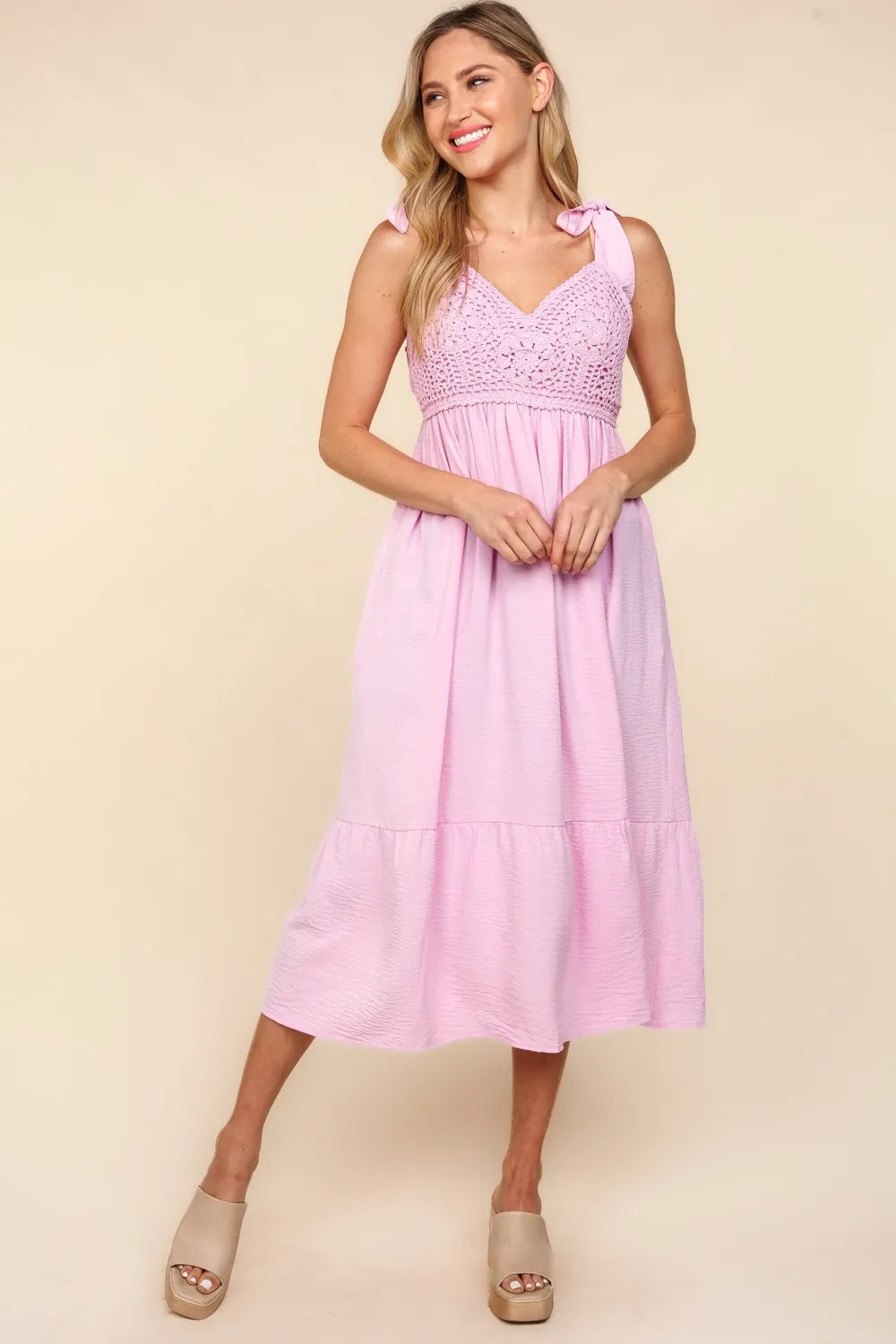 Crochet Lace Ruffle Hem Cami Midi Dress detail