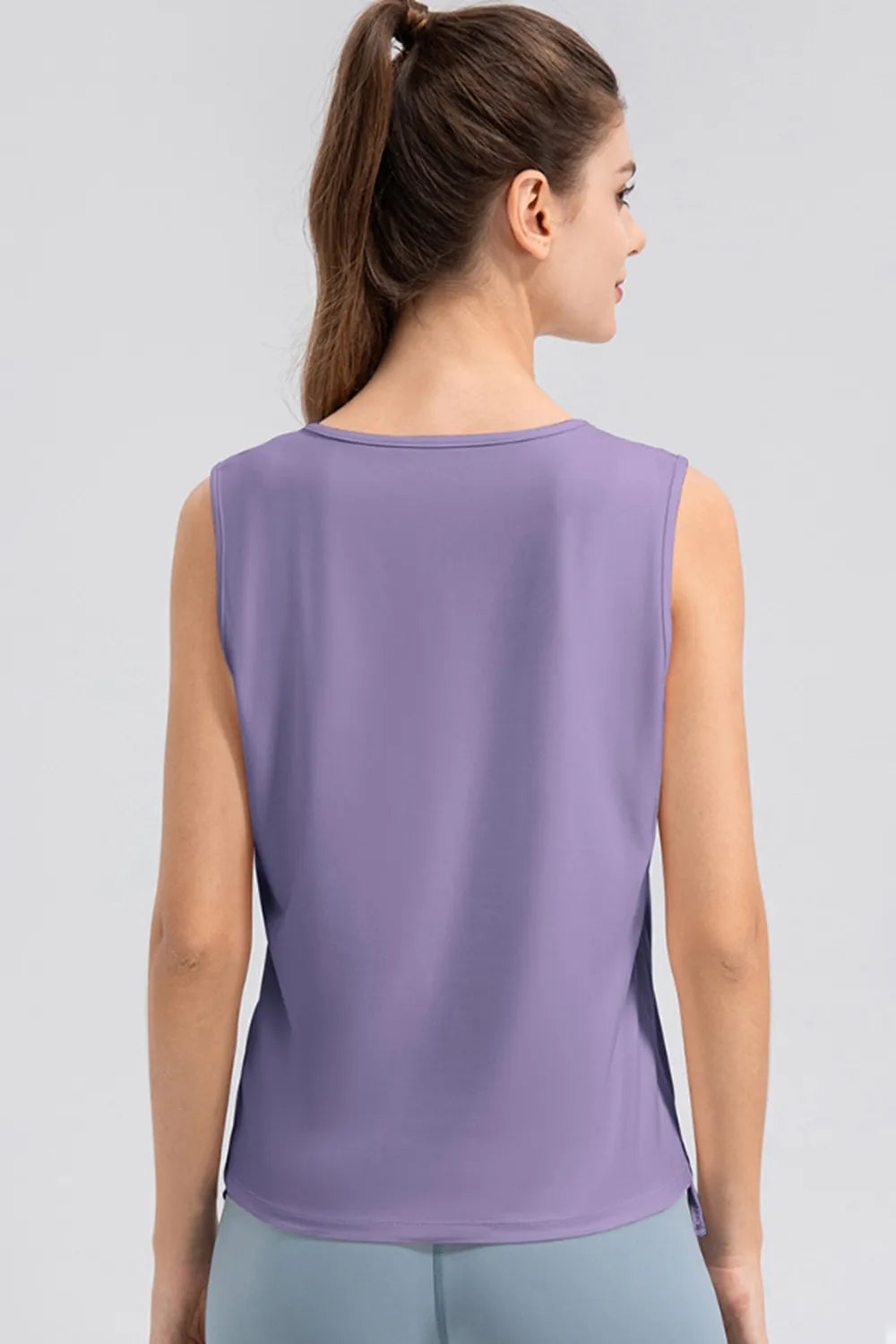 Notched neck wide strap active tank back view