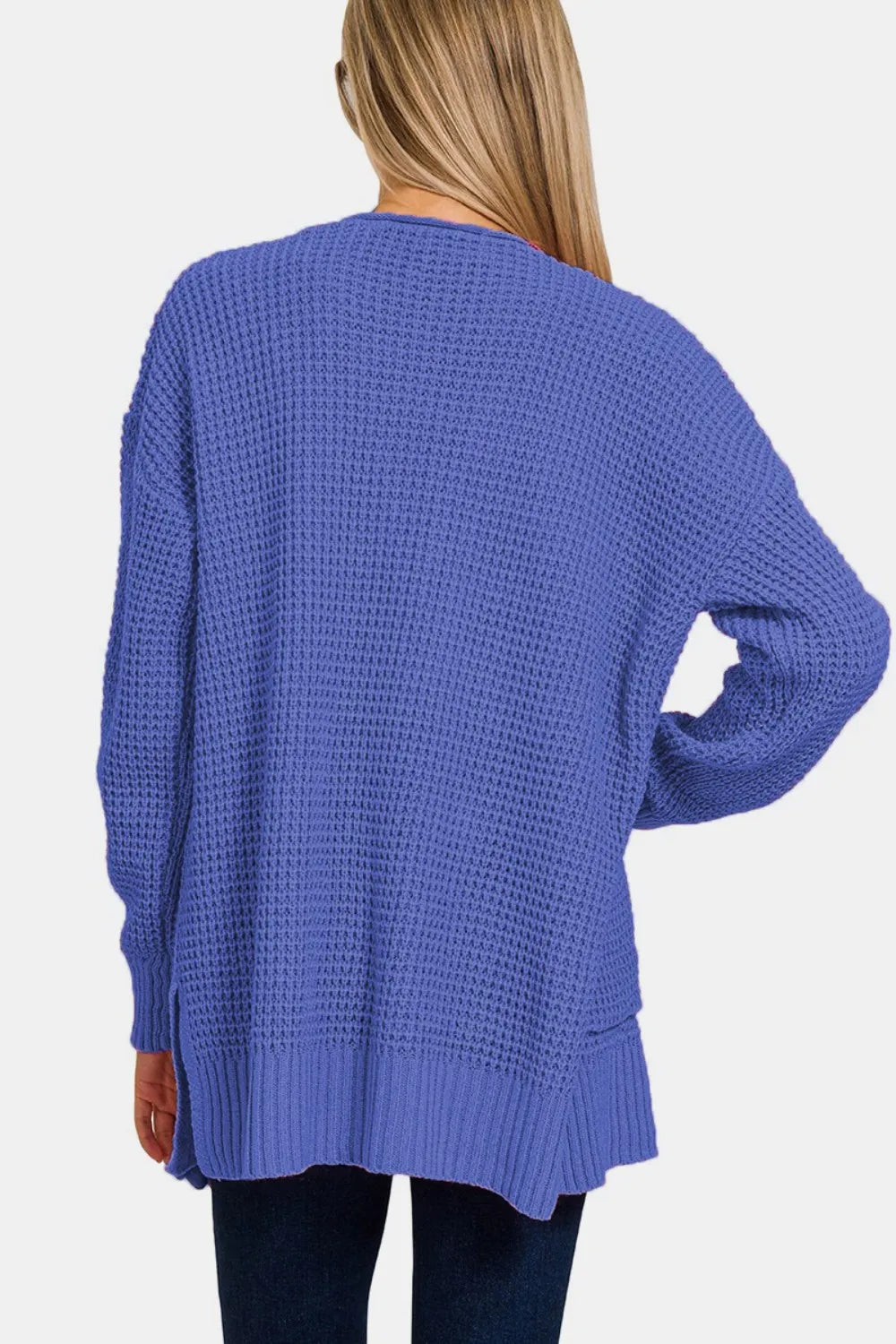 Zenana Waffle Open Front Sweater Cardigan - Fashorio