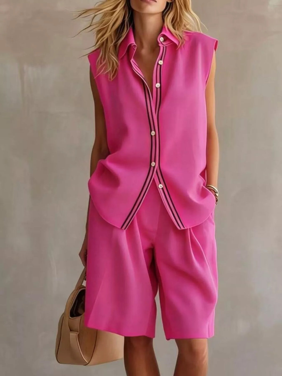 Button up two piece top and shorts complete look