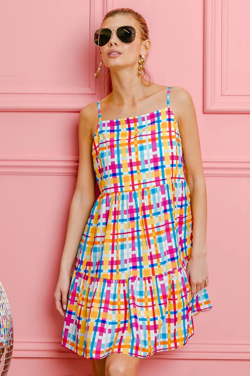 Plaid Sleeveless Sundress in Multi Color view 9