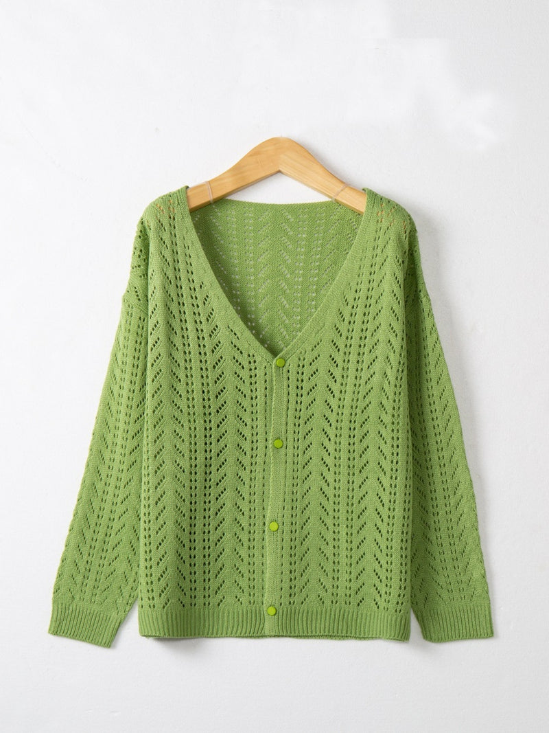 Openwork V neck cardigan front view