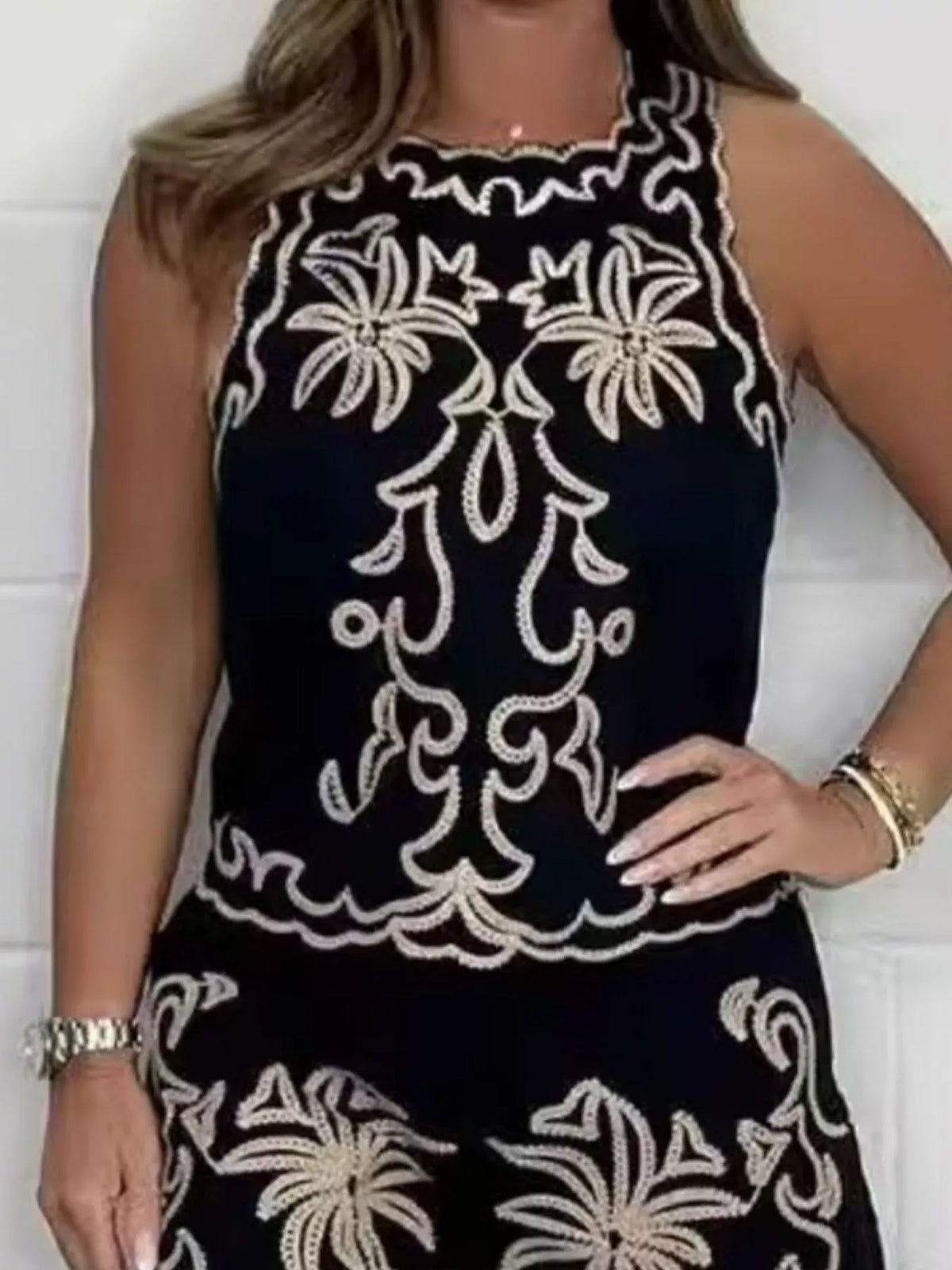 Embroidered shorts set black side view