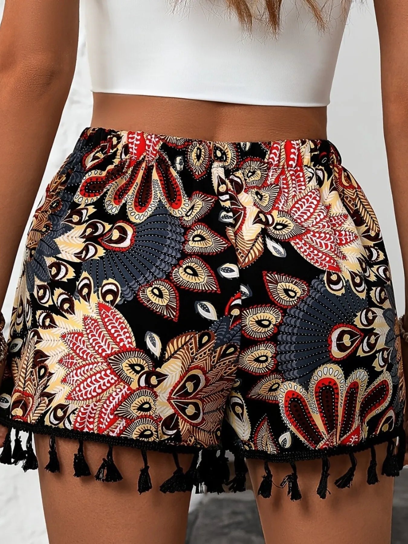 Paisley Print Tassel Hem Shorts - Fashorio