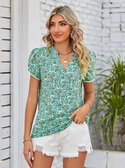 Mandy Floral Notched Neck Blouse - Fashorio