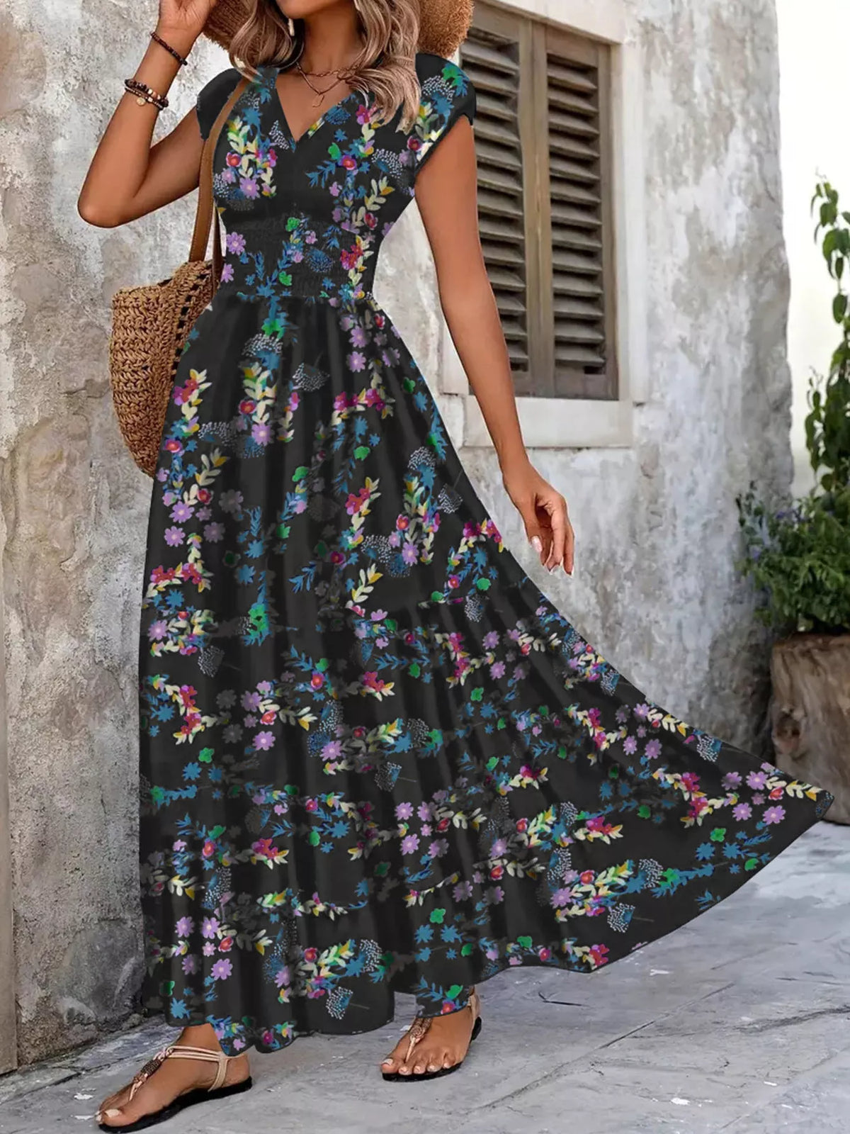 Plus size floral maxi dress in light blue
