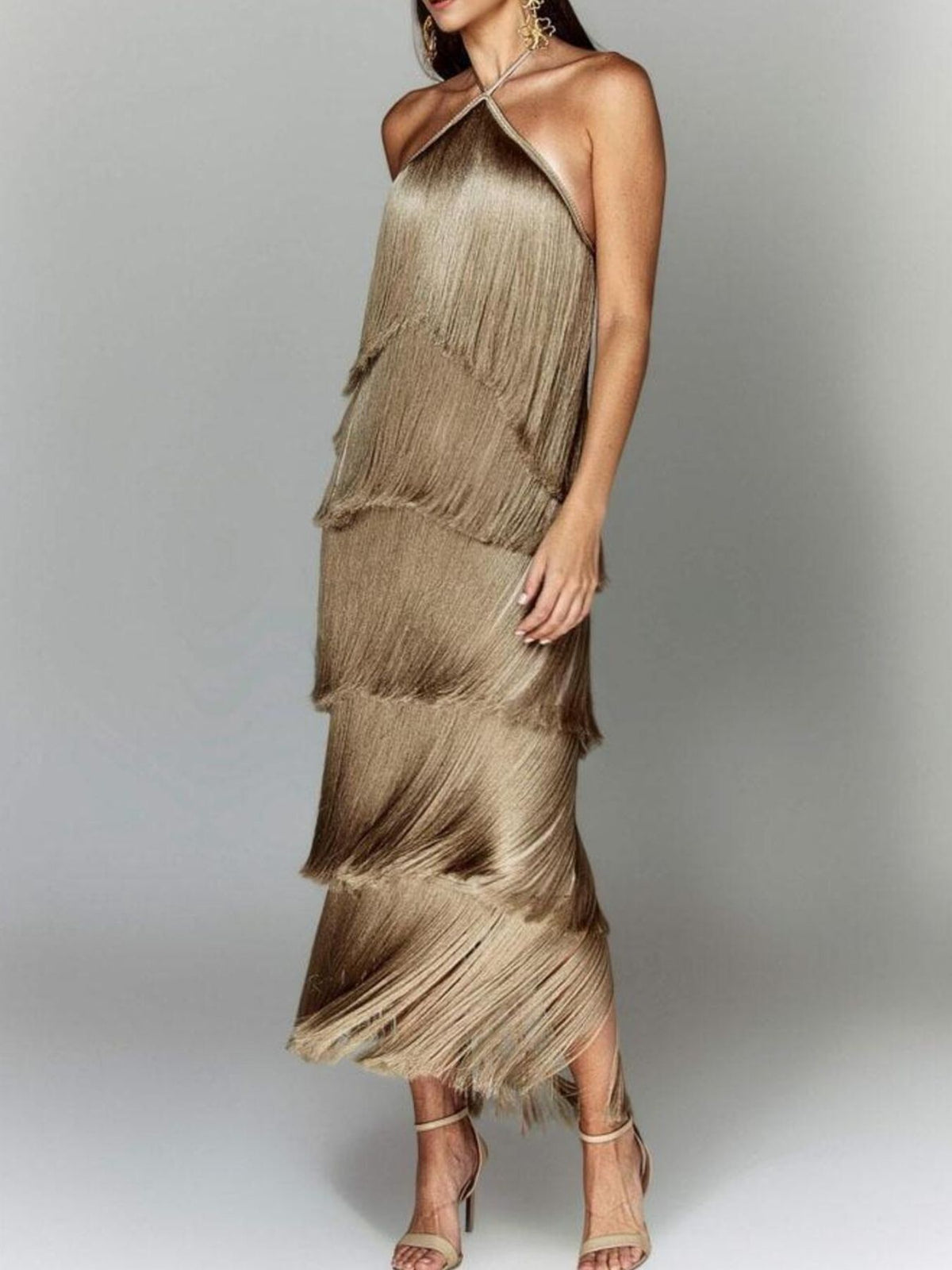 Fringe maxi dress party styling