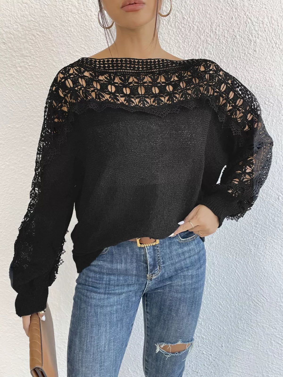 Womens crochet knit sweater styled look