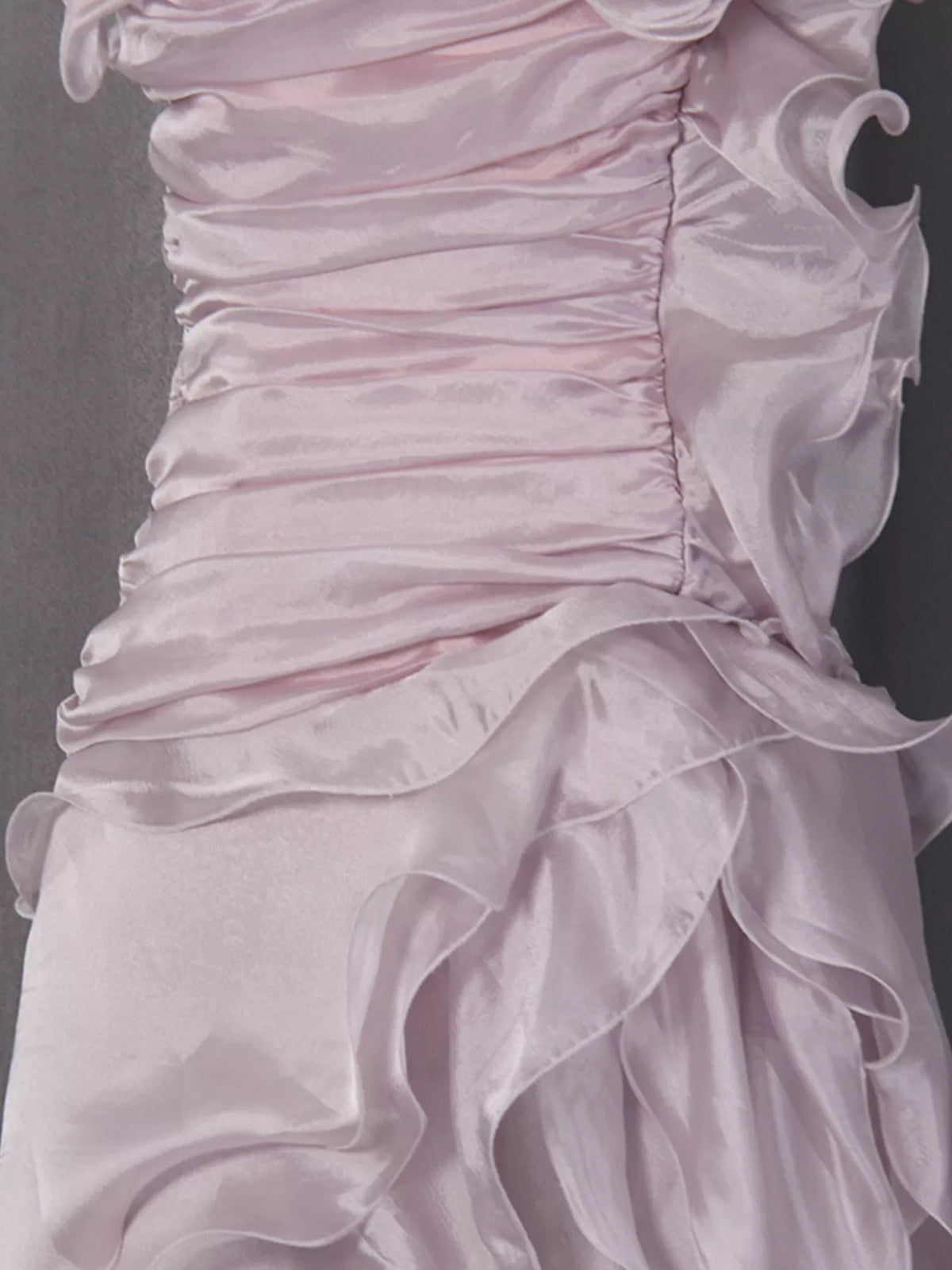 ruffled high low strapless dress styled full length look