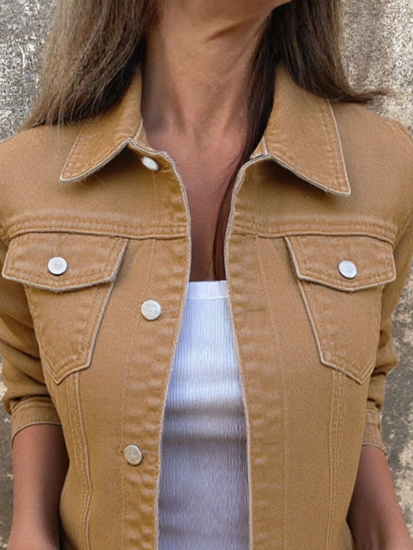Button Front Closure Denim Jacket - Fashorio
