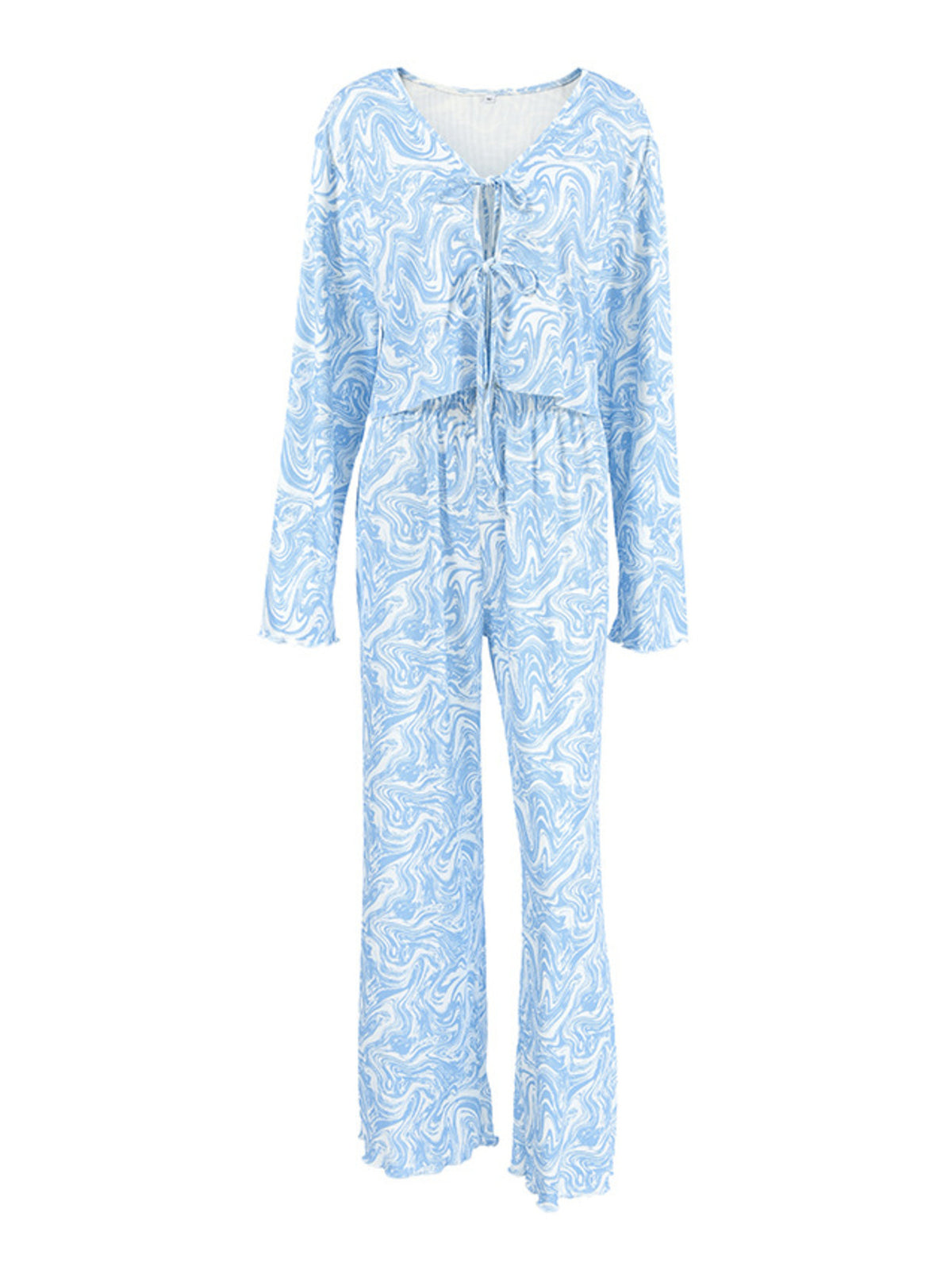 Matching tie front top and pants lounge set back view