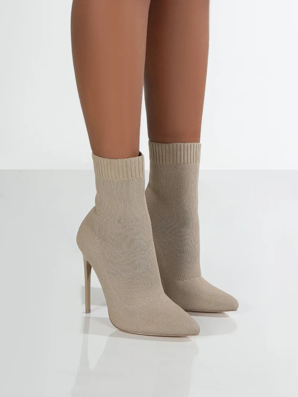 Mesh pointed toe stiletto boots top styling detail