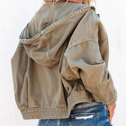 Hooded Dropped Shoulder Denim Jacket - Fashorio