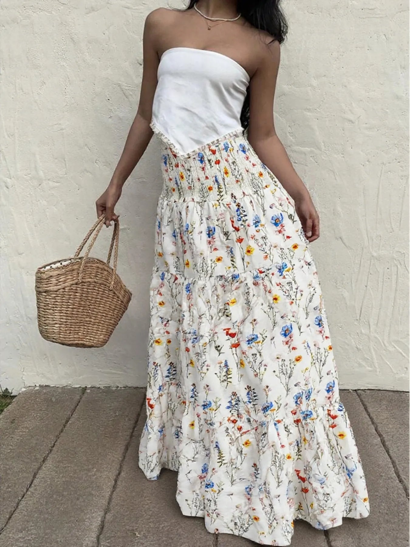 Floral Tiered Maxi Skirt - Fashorio