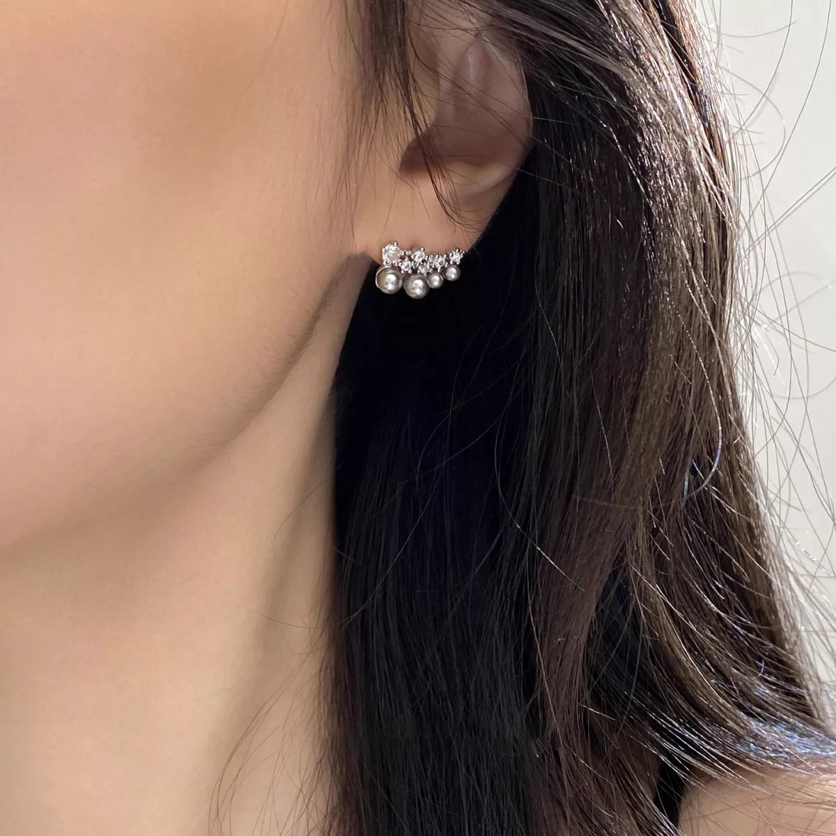 pearl cluster drop earrings with zircon front view