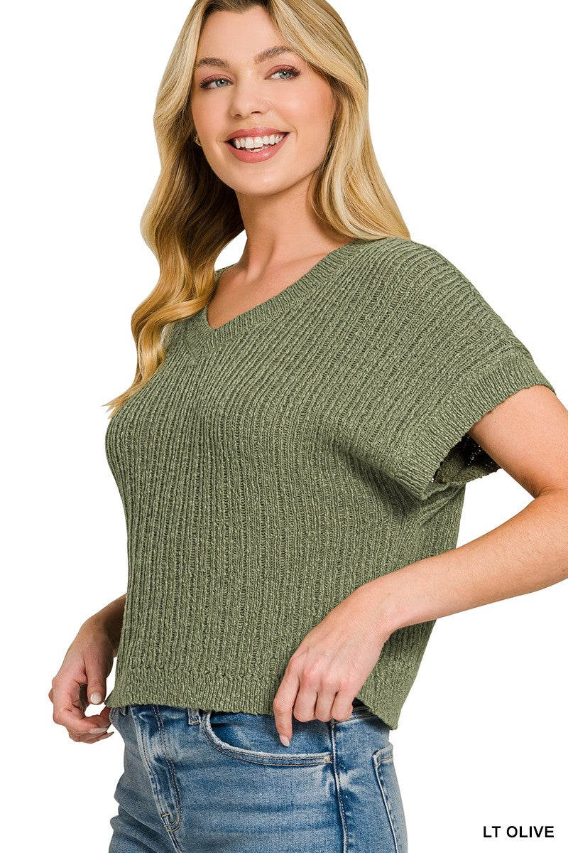 Olive sweater vest V-neck detail
