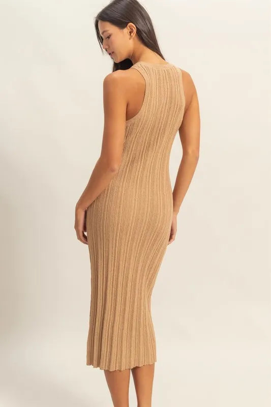 Ribbed Knit Bodycon Dress in Dark Taupe detail
