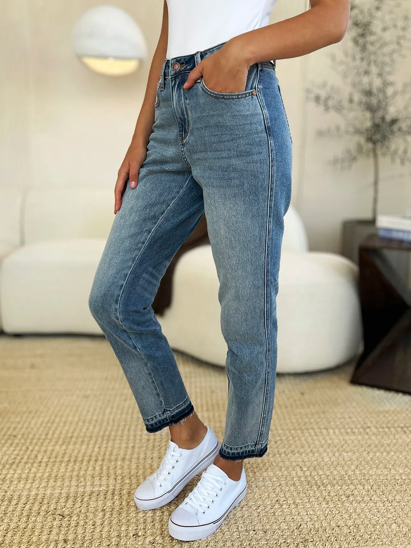 Judy Blue mid rise release hem jeans front view